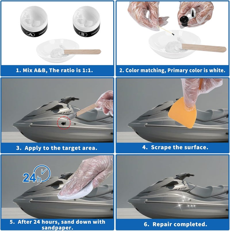 LANBOKIT Marine Fiberglass Repair Kit for Boats, Gel Coat Repair Kit for Boats, Epoxy Filler for Boats, Gelcoat Repair Kit, Fiberglass Boat Repair Kit Fix Holes, Chips & Deep Cracks, Boat Accessories - Image 5
